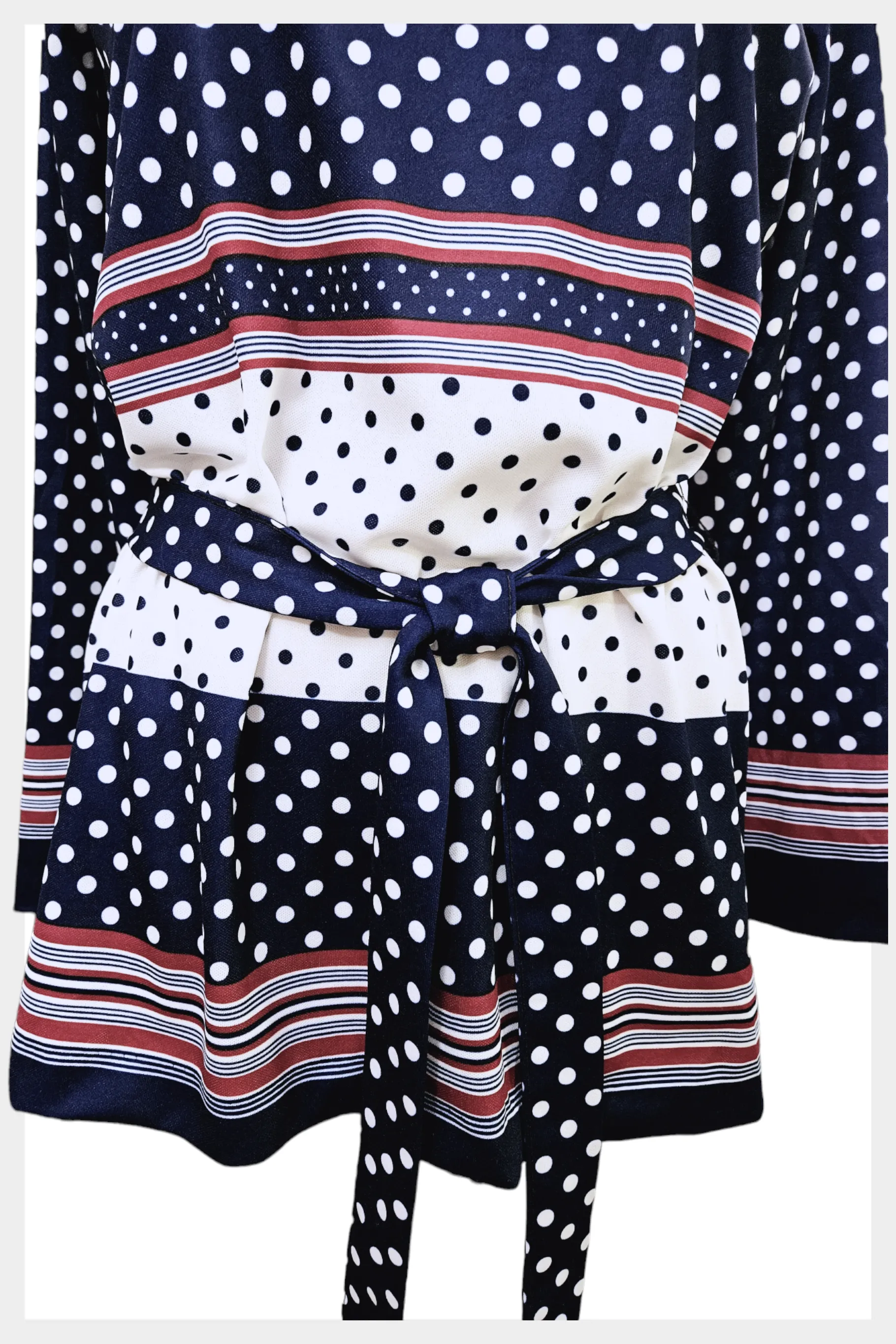1970s belted polka dot Montgomery Ward cowl neck shirt w tie belt | large