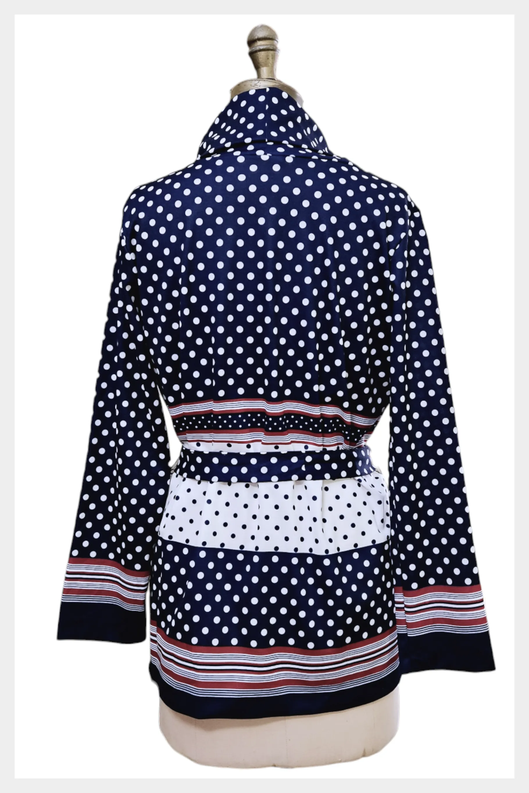 1970s belted polka dot Montgomery Ward cowl neck shirt w tie belt | large
