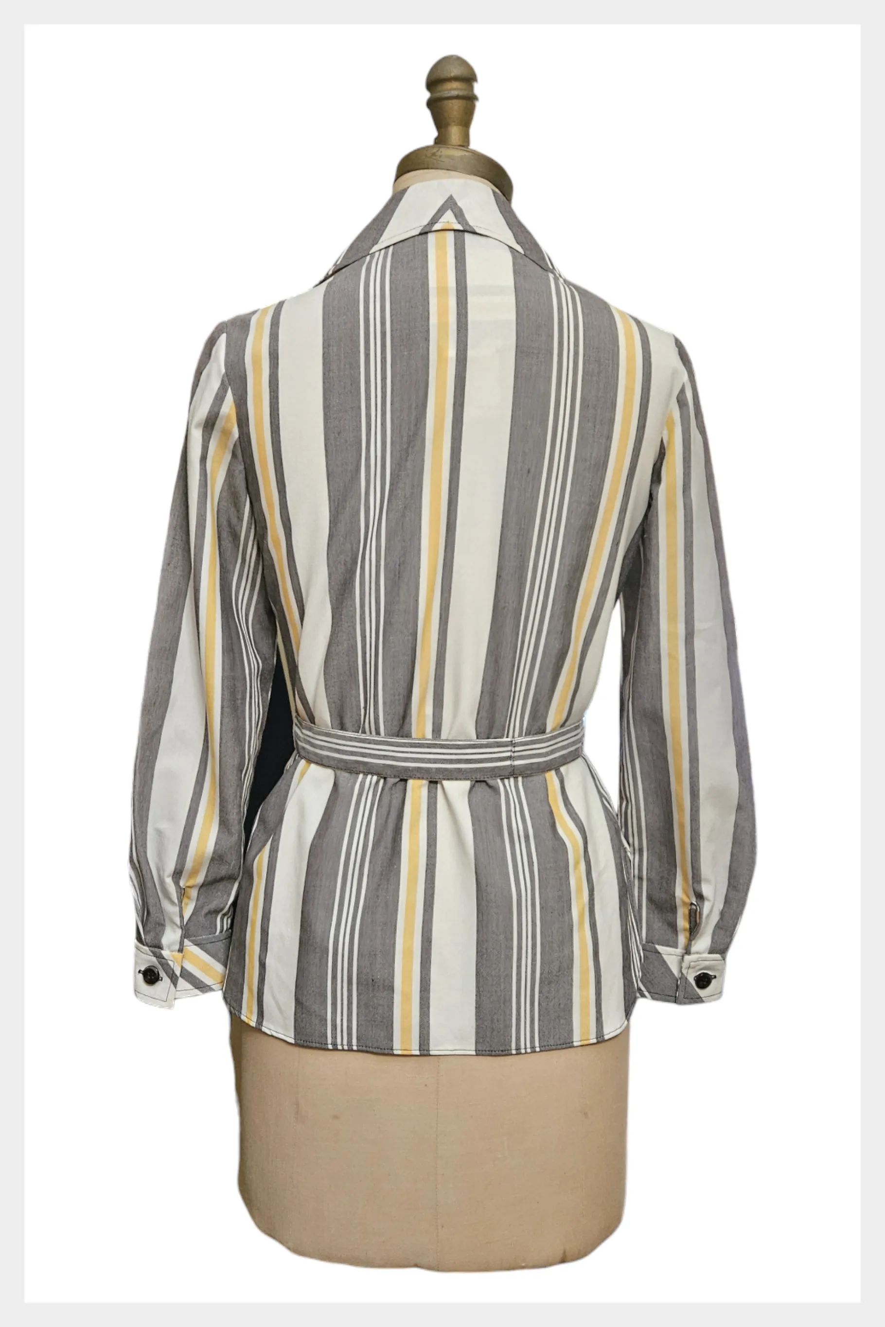 1970s dagger collar belted striped shirt | small
