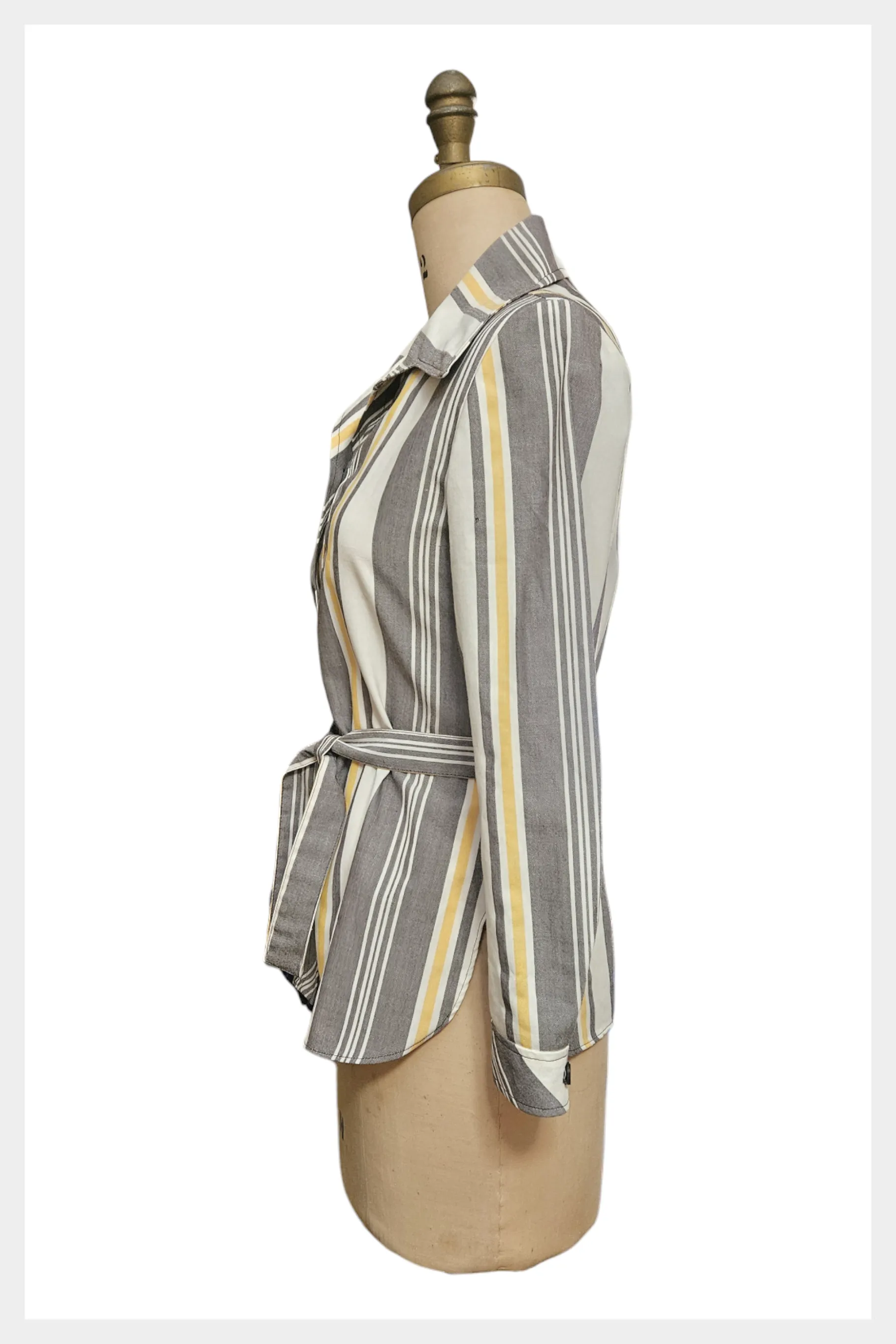 1970s dagger collar belted striped shirt | small
