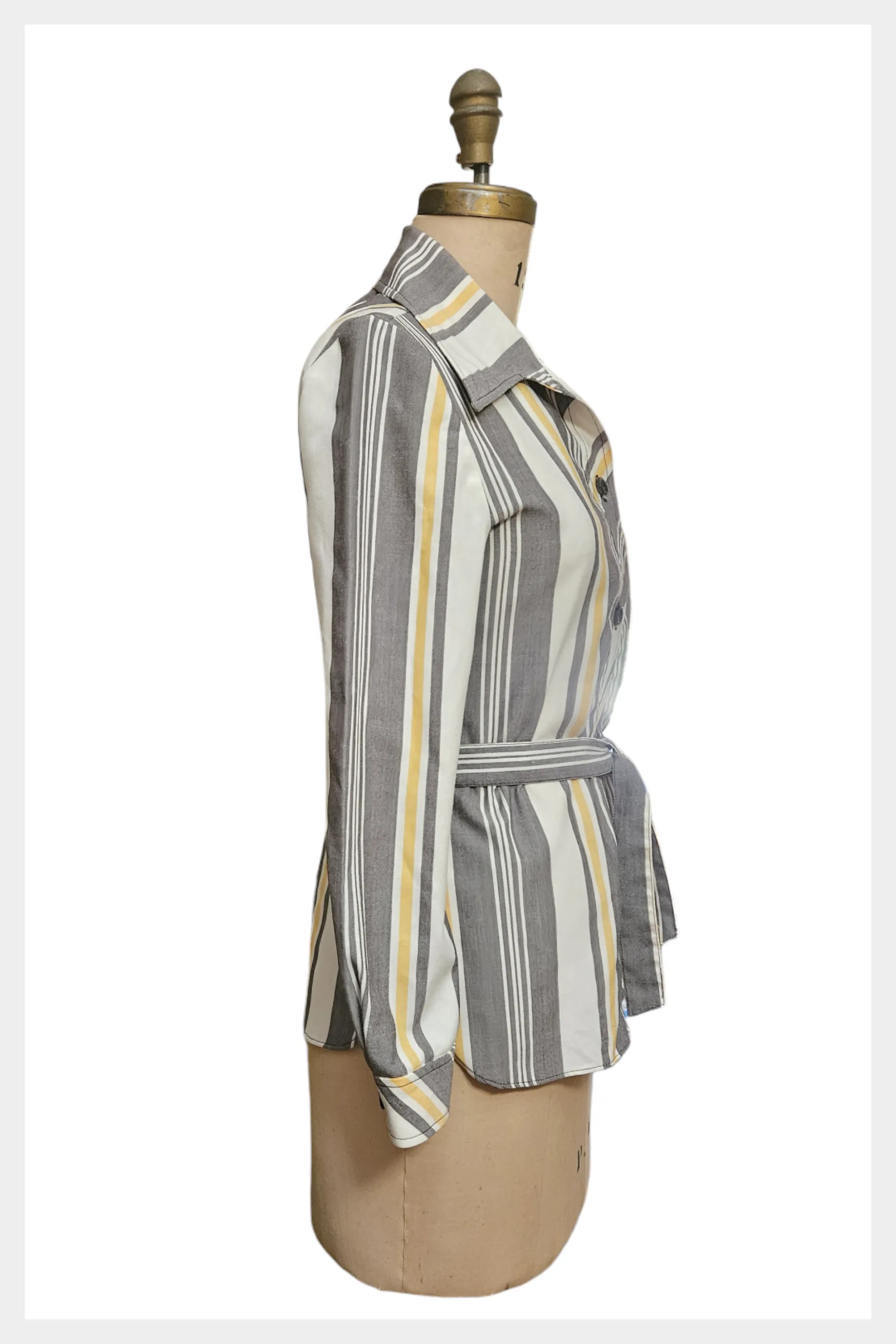 1970s dagger collar belted striped shirt | small