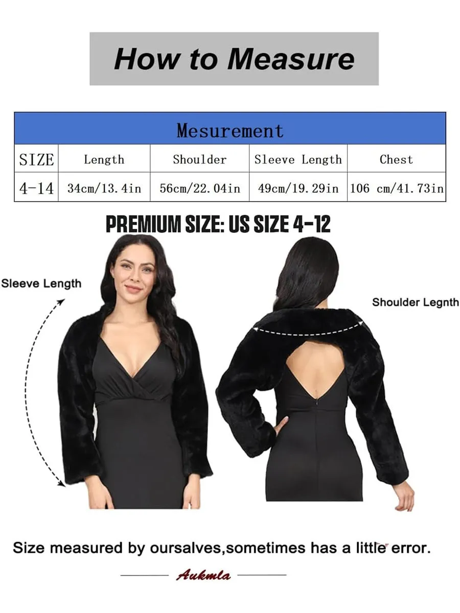 2025 Black Faux Fur Long Sleeve Bolero jacket Shrug