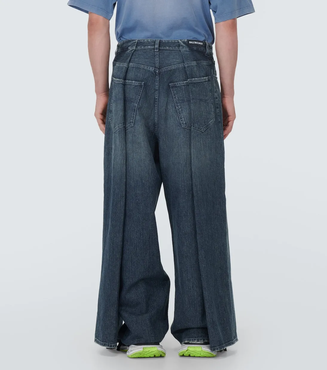 Balenciaga High Rise Pleated Wide Leg Jeans, Blue