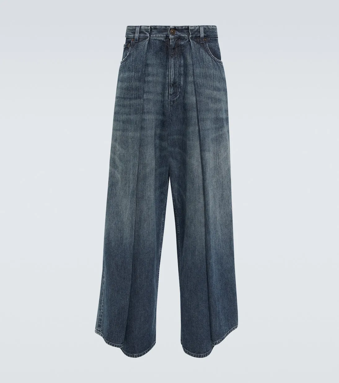 Balenciaga High Rise Pleated Wide Leg Jeans, Blue