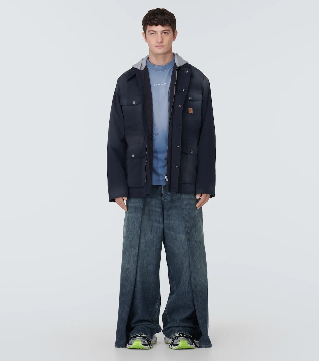 Balenciaga High Rise Pleated Wide Leg Jeans, Blue