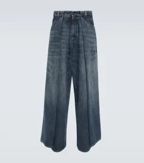 Balenciaga High Rise Pleated Wide Leg Jeans, Blue