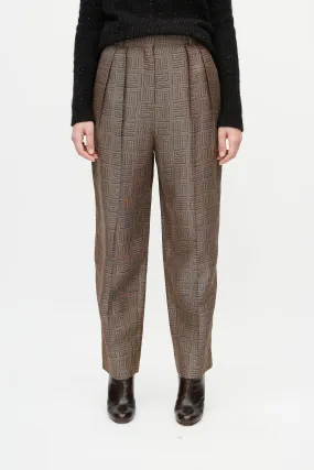 Beige & Black Geometric Pleated Trouser