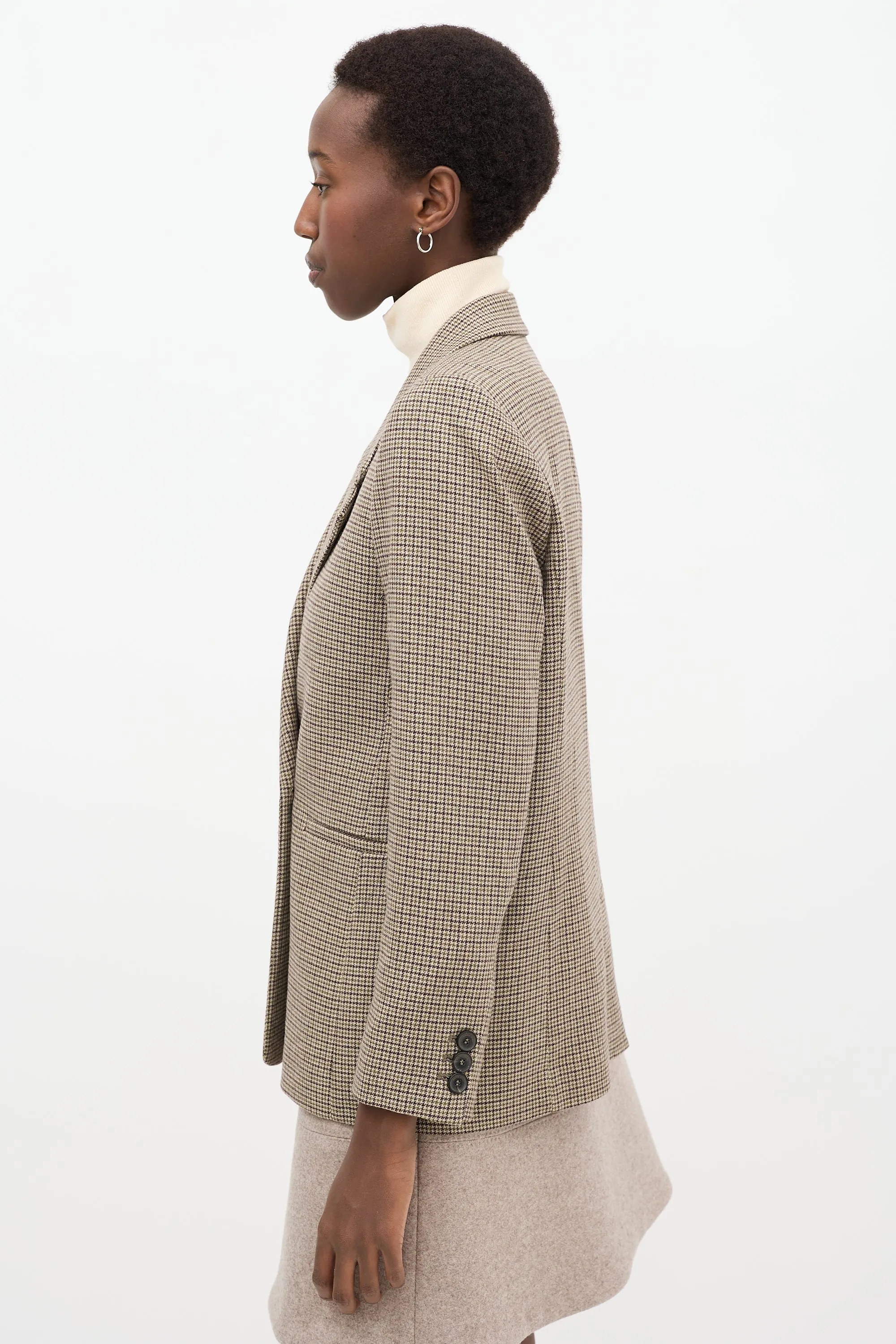 Beige & Green Gingham Blazer