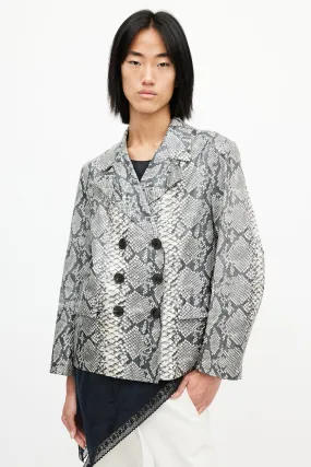 Beige & Multicolour Print Double Breasted Blazer
