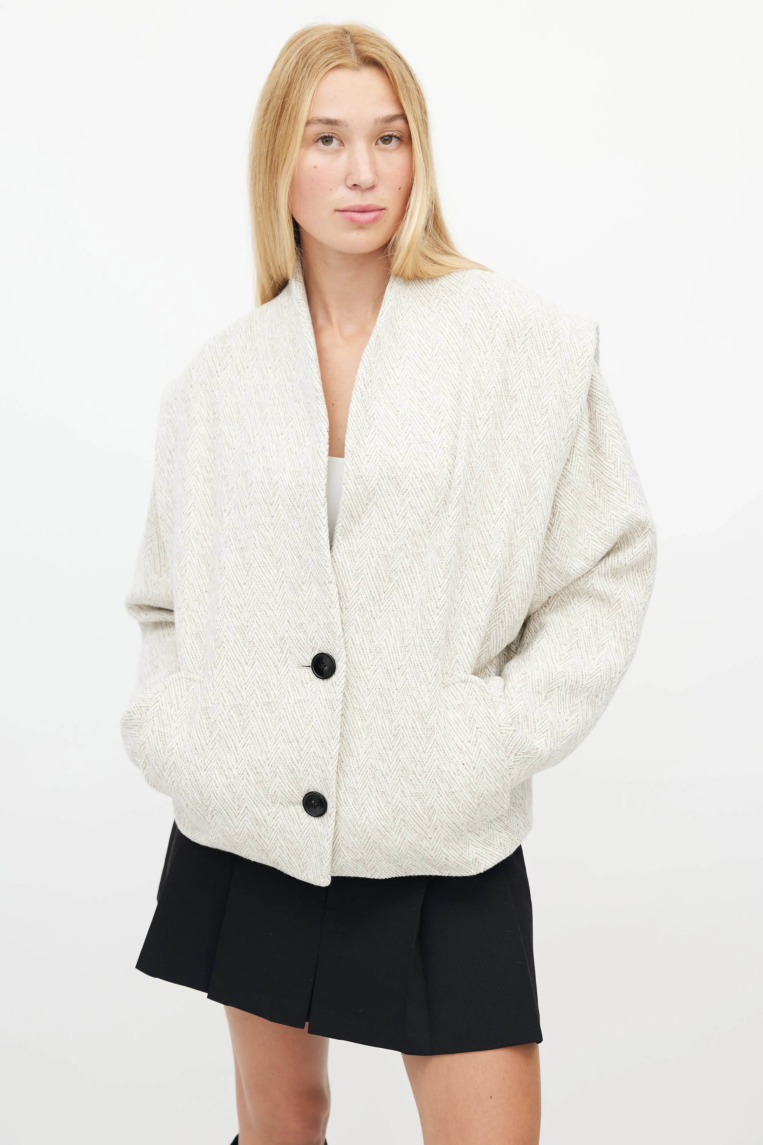 Beige Houndstooth Drogo Jacket