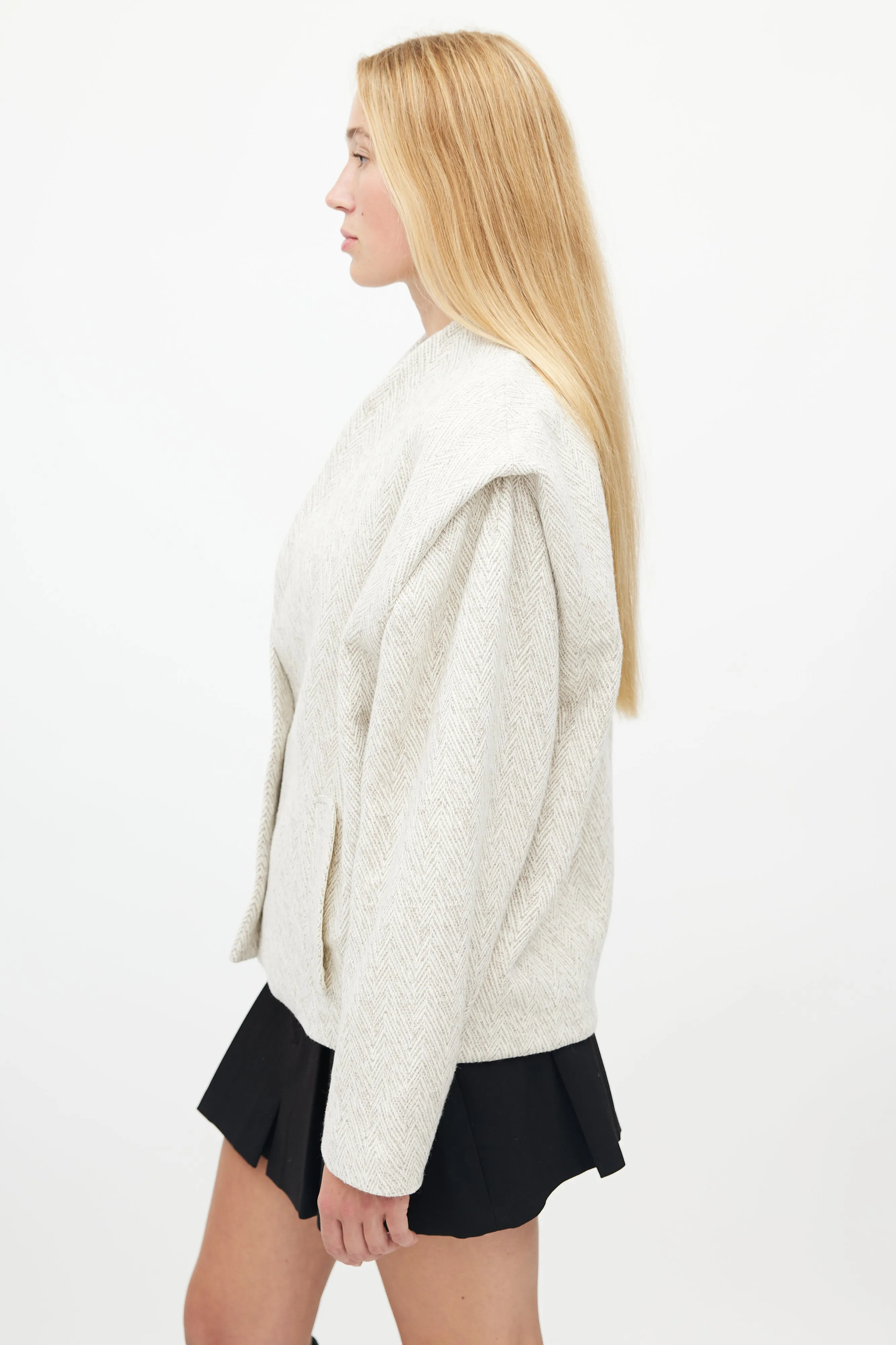 Beige Houndstooth Drogo Jacket
