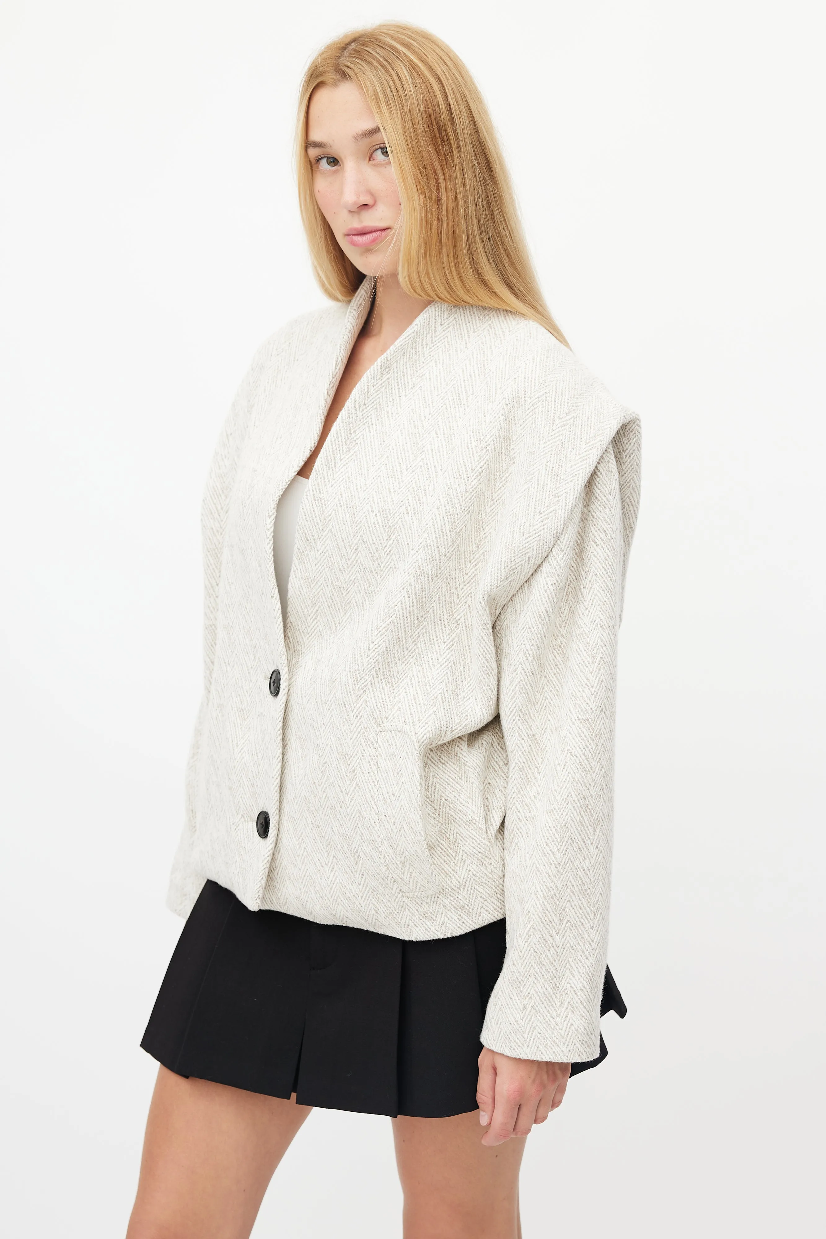 Beige Houndstooth Drogo Jacket