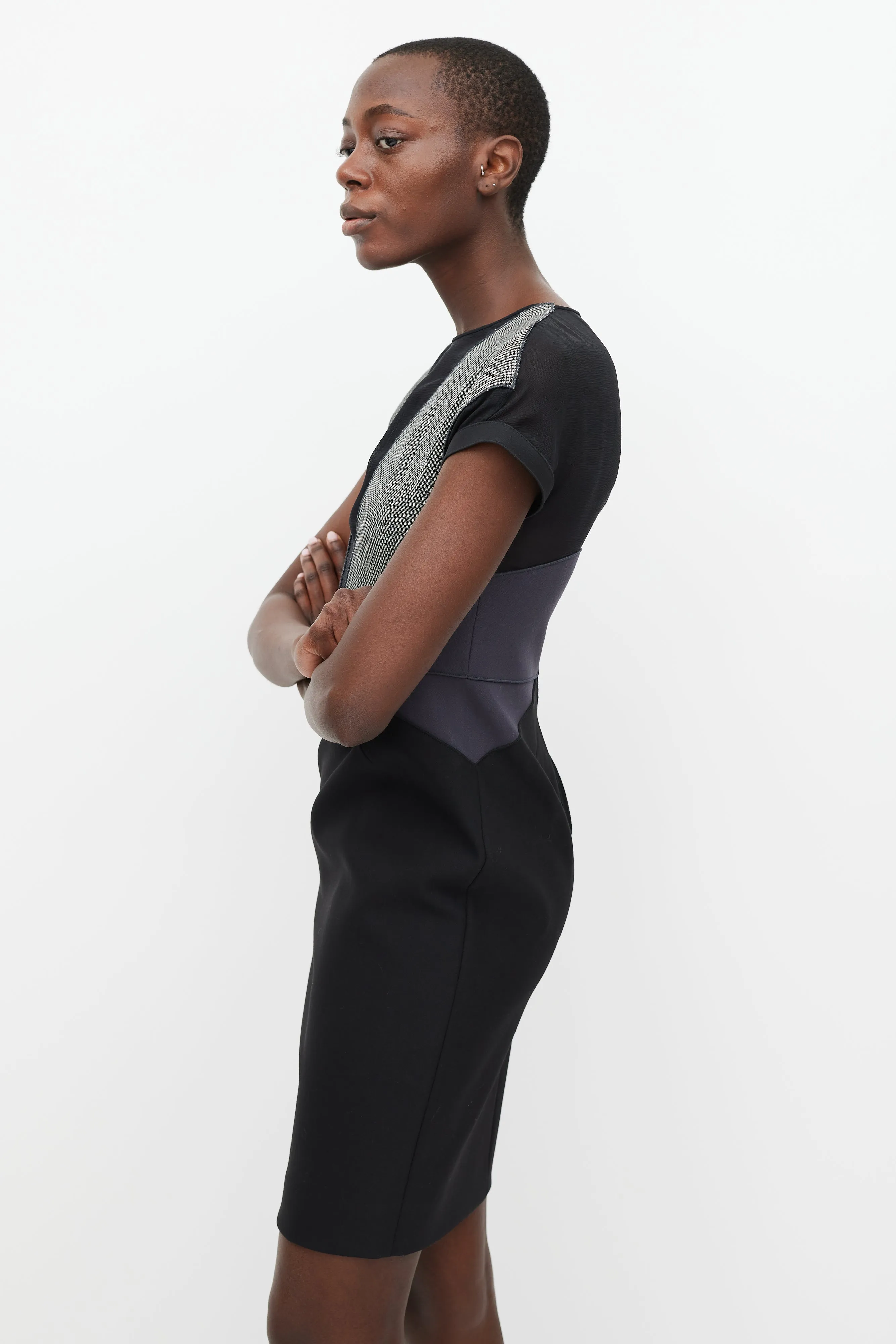 Black & Grey Houndstooth Panel Dress