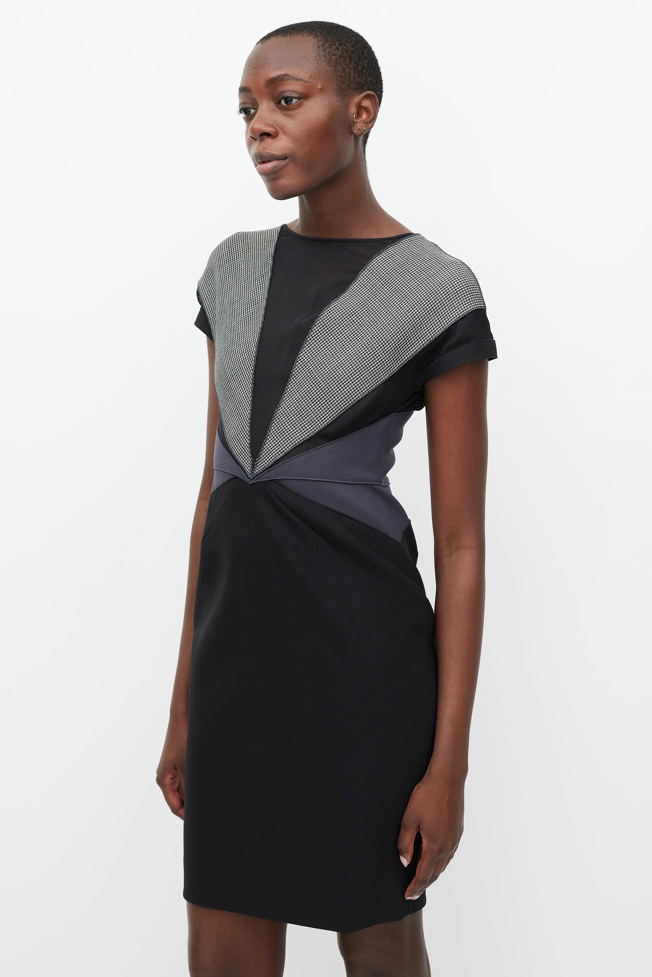 Black & Grey Houndstooth Panel Dress