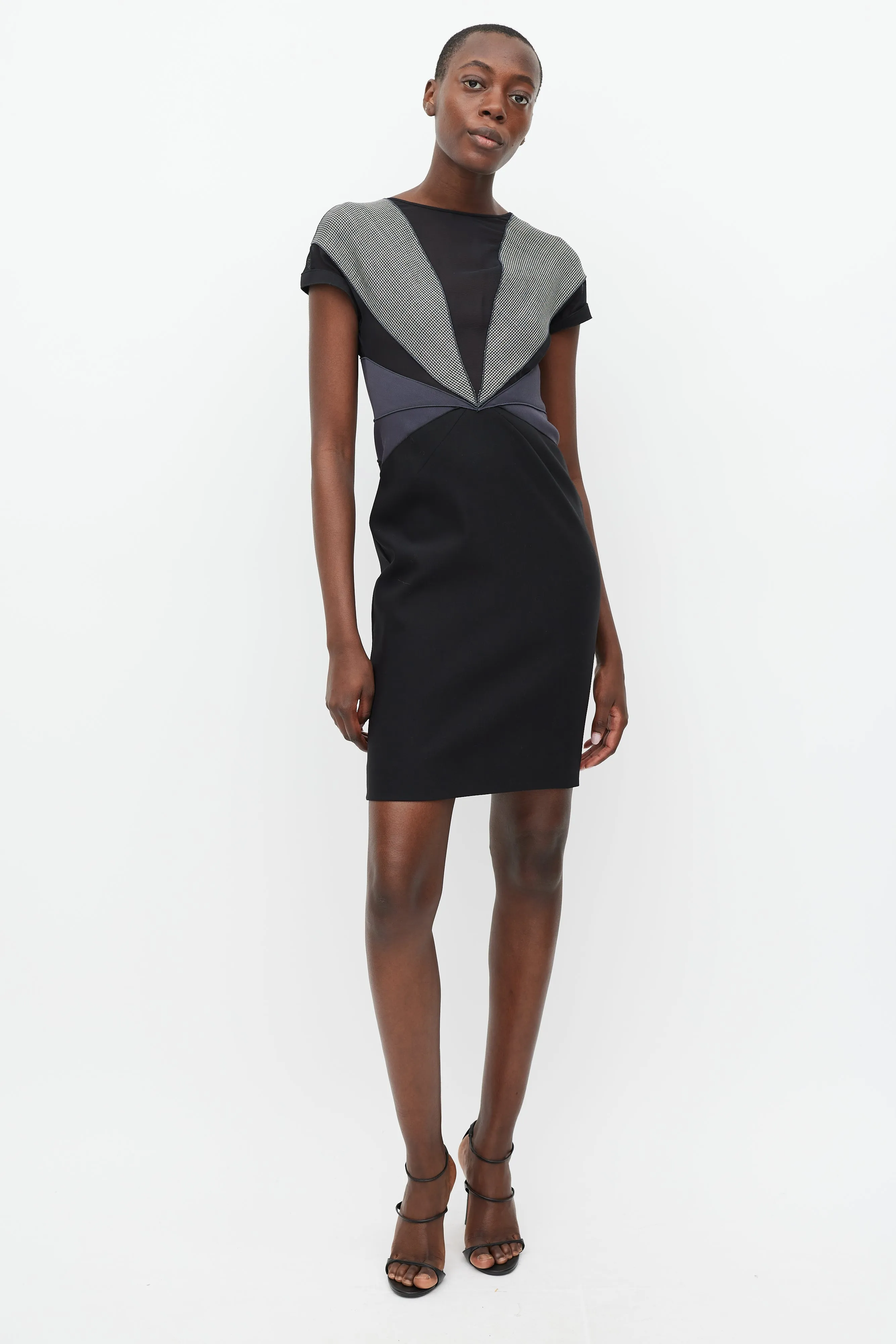 Black & Grey Houndstooth Panel Dress