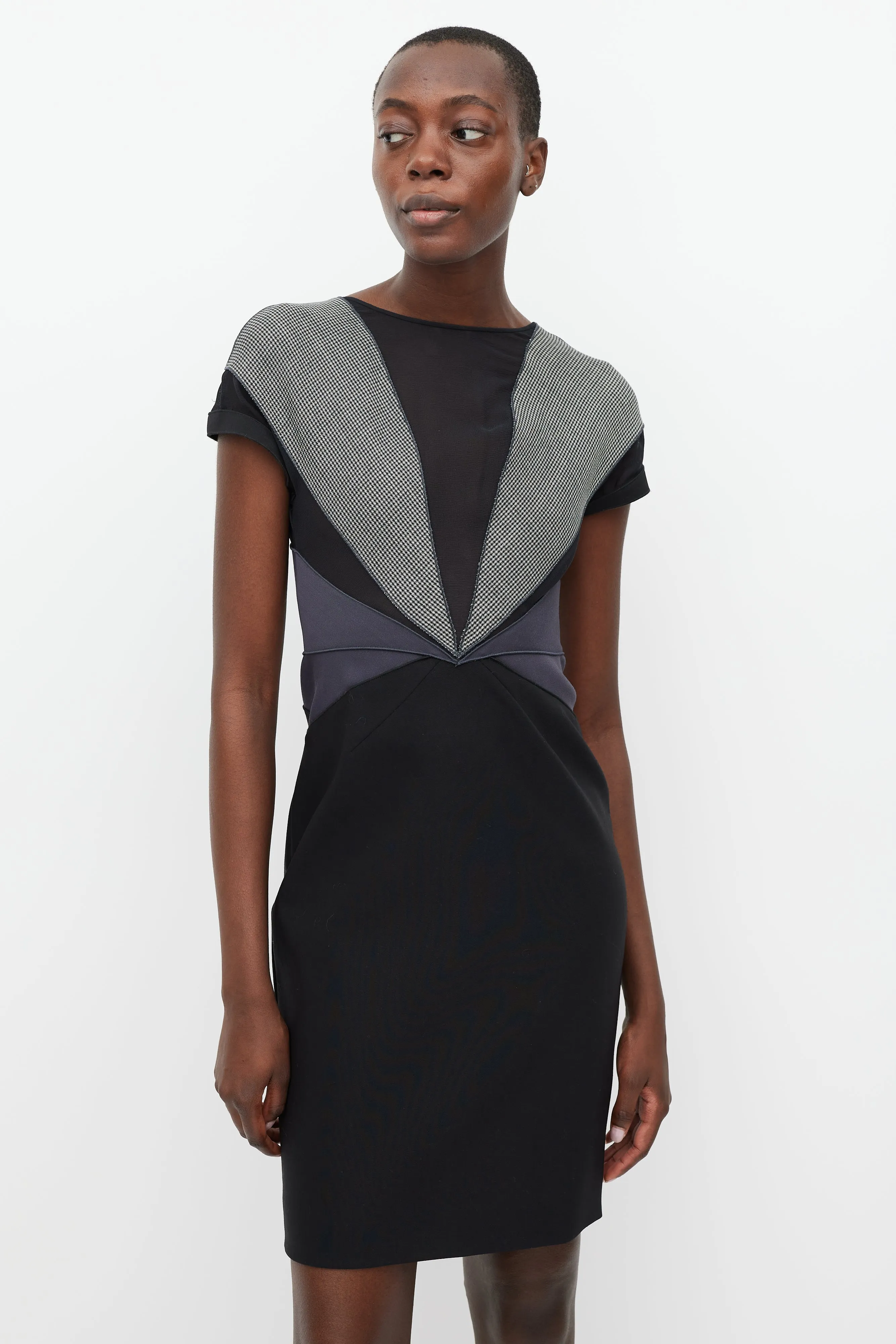 Black & Grey Houndstooth Panel Dress