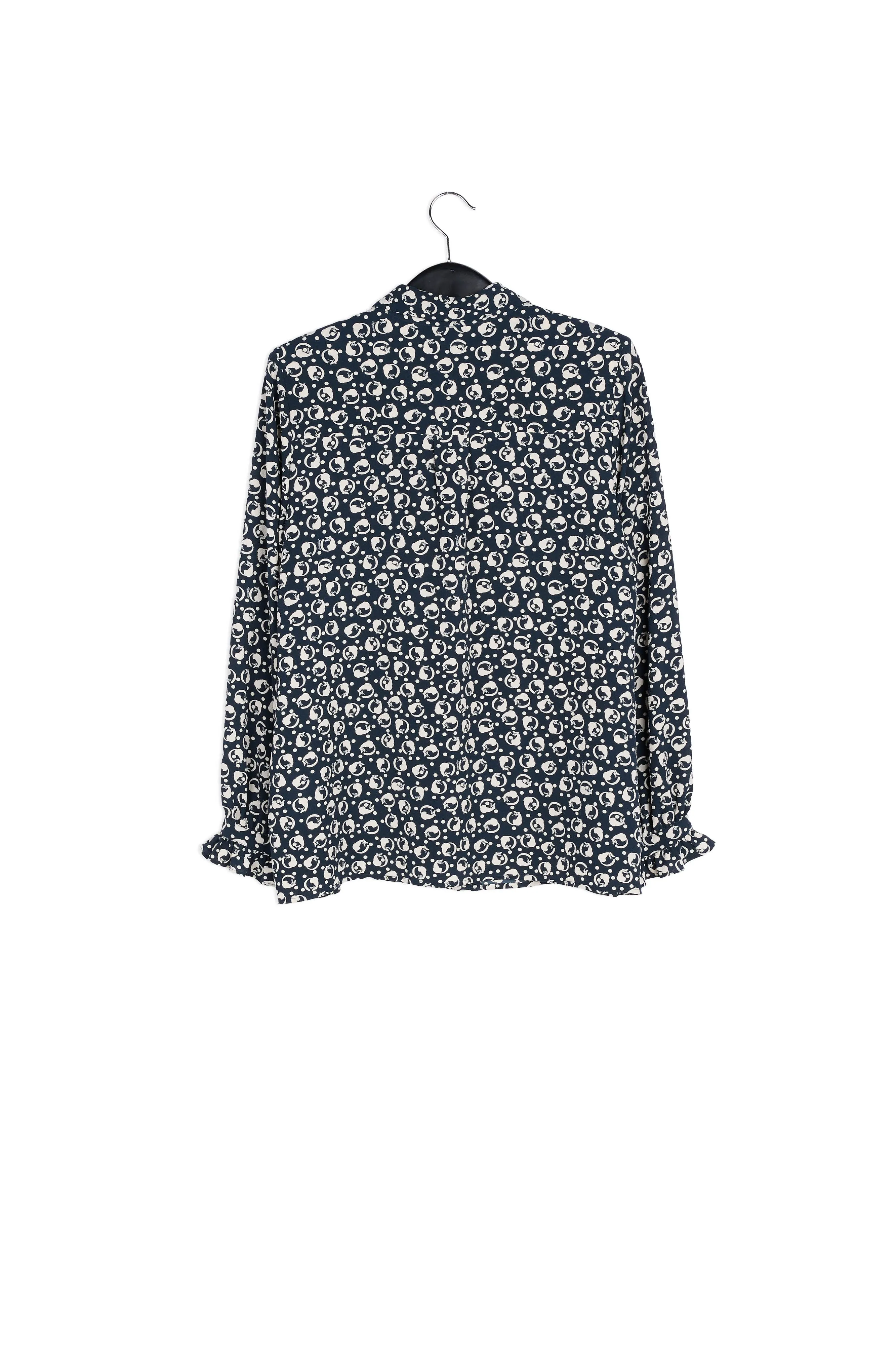 Black and white polka-dot and cat print shirt