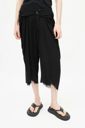 Black Pleated Cropped Silk Trouser