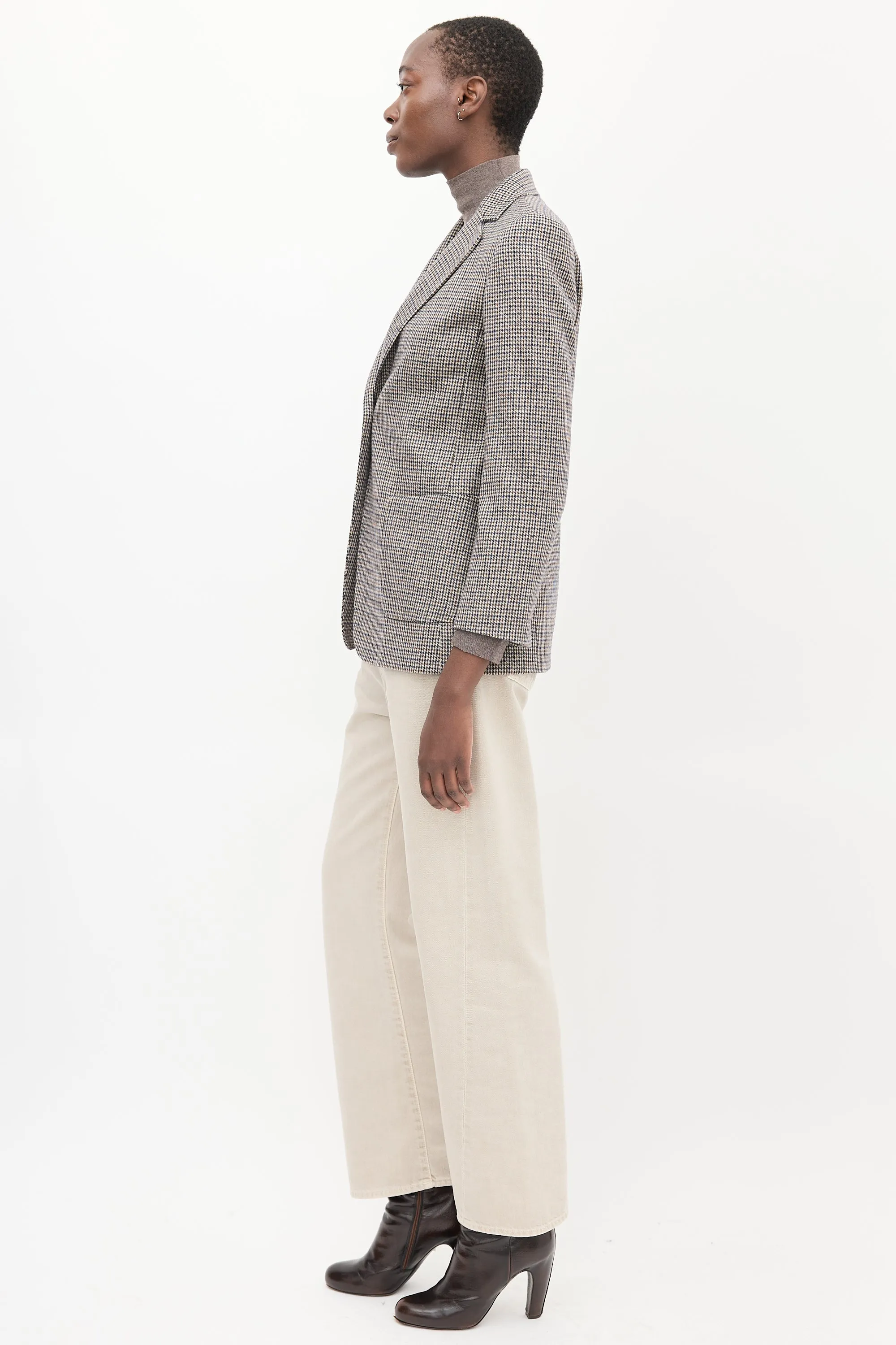 Brown & Navy Wool Houndstooth Blazer