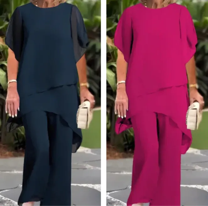 Charming Irregular Top & Wide Leg Pants Set