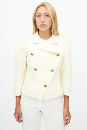 Cream Double Breasted Tweed Blazer