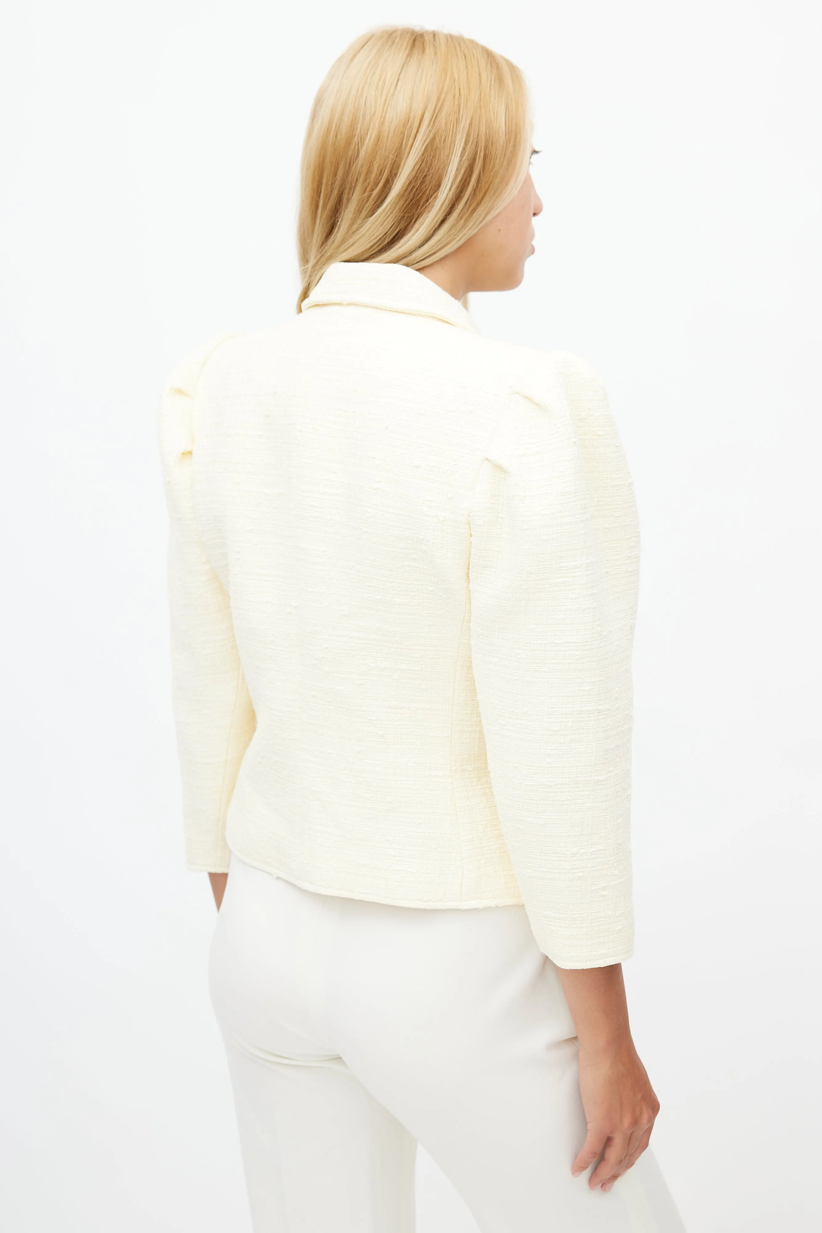 Cream Double Breasted Tweed Blazer