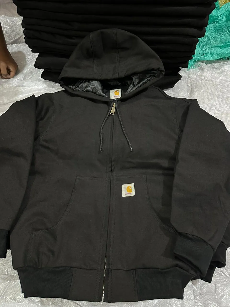 Custom handpick Carhartt style rework black.hooded jackets