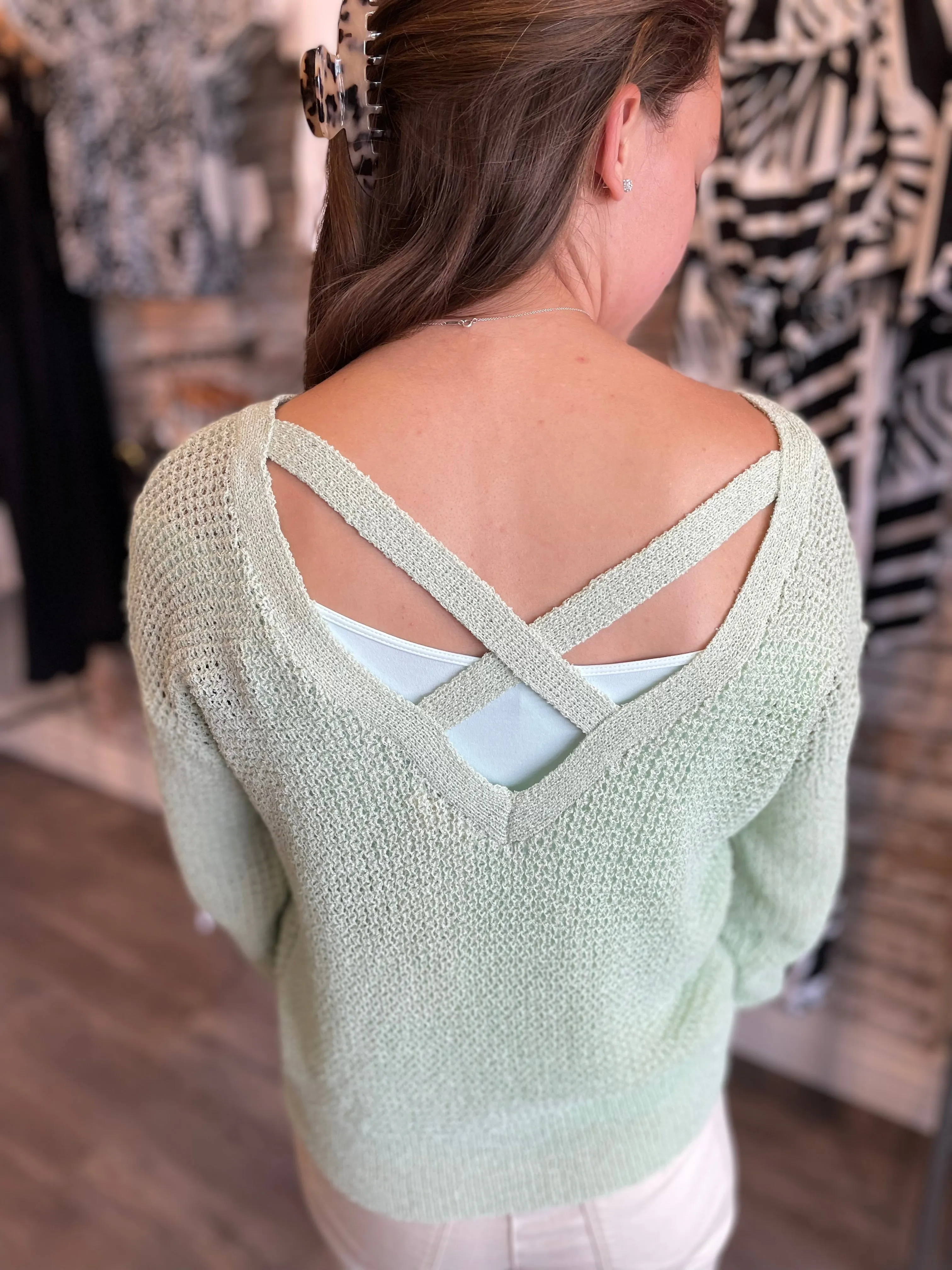 Deep V-Neck Cross Sweater