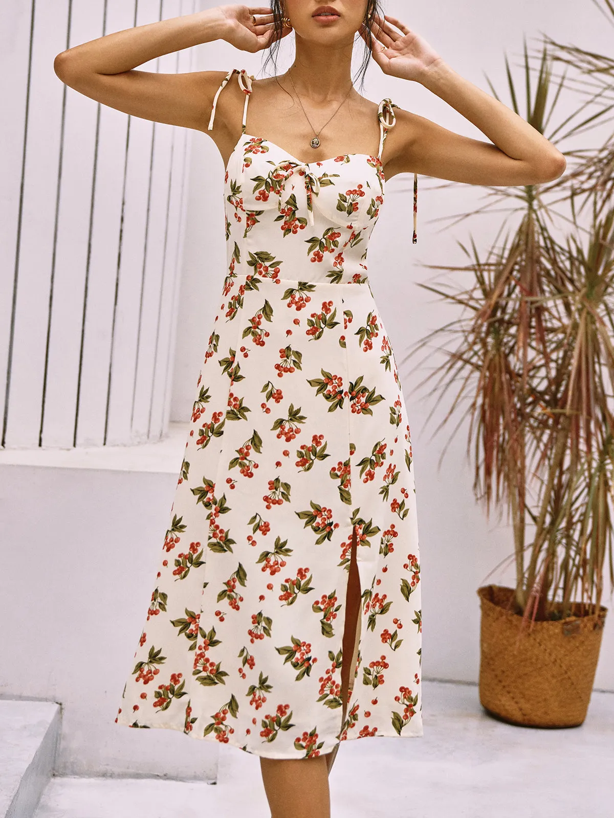 Floral Print Knotted Cami Short Dress