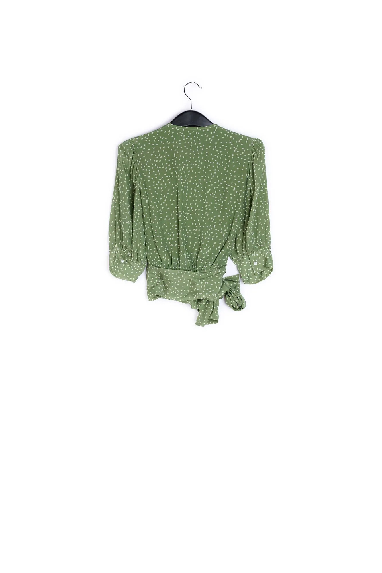 Green polka dot wrap top