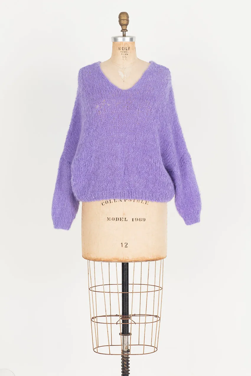 Hand knit batwing V neck sweater (Alpaca) - Nude