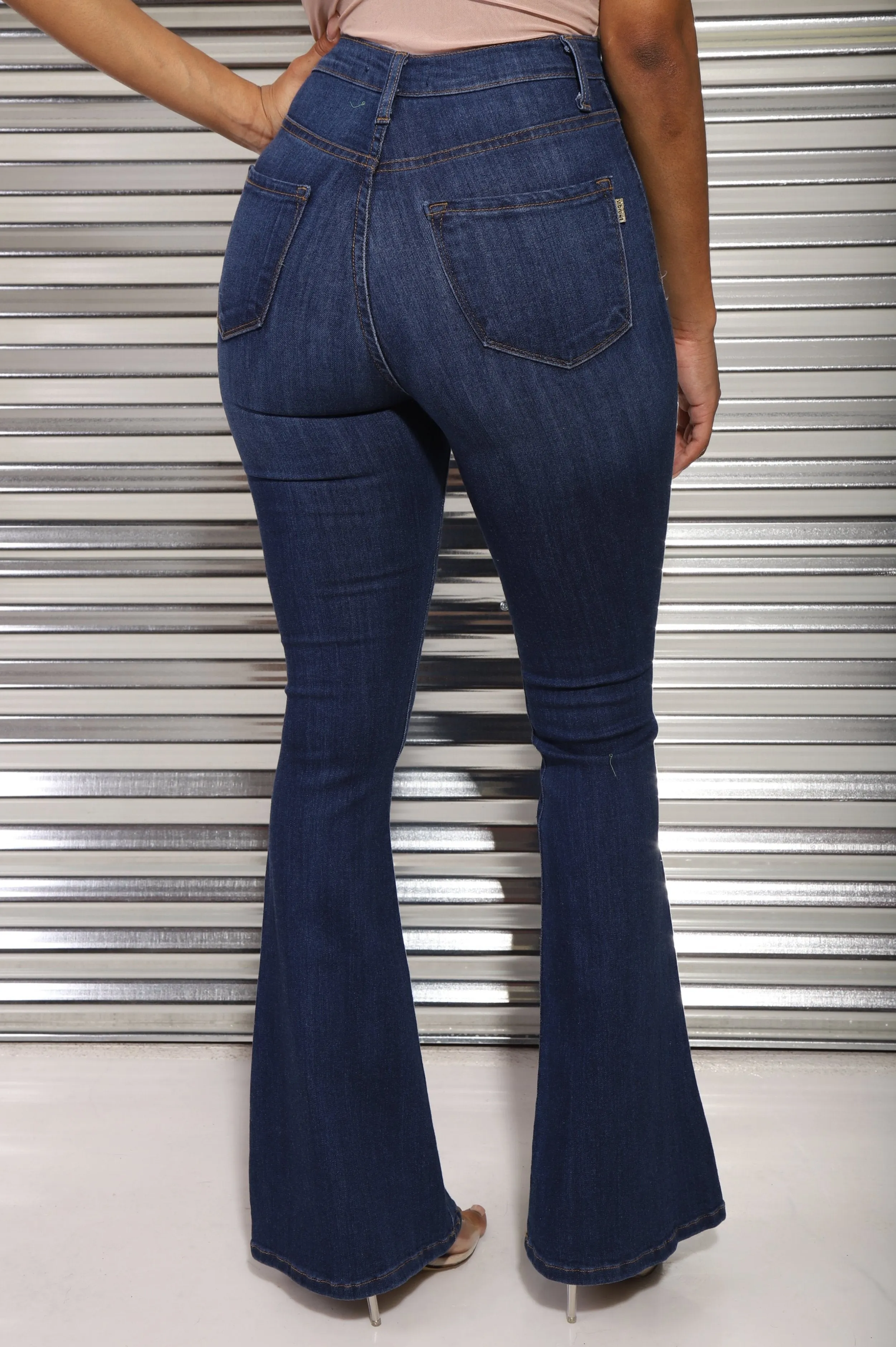 Head Start Distressed Bell Bottom Jeans - Dark Wash
