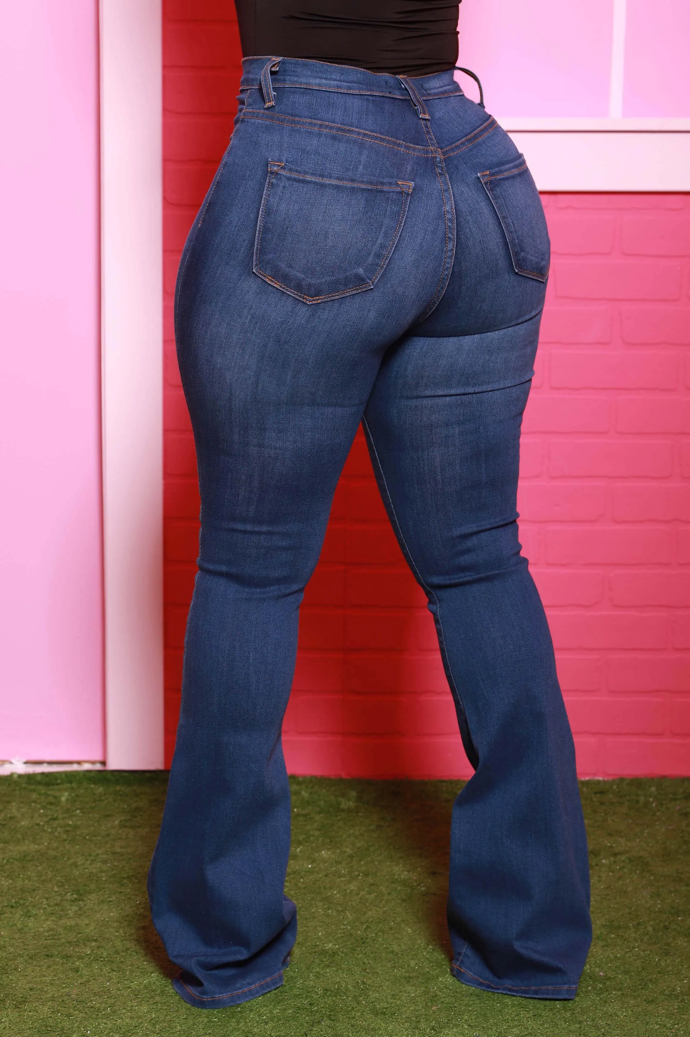 Head Start Distressed Bell Bottom Jeans - Dark Wash