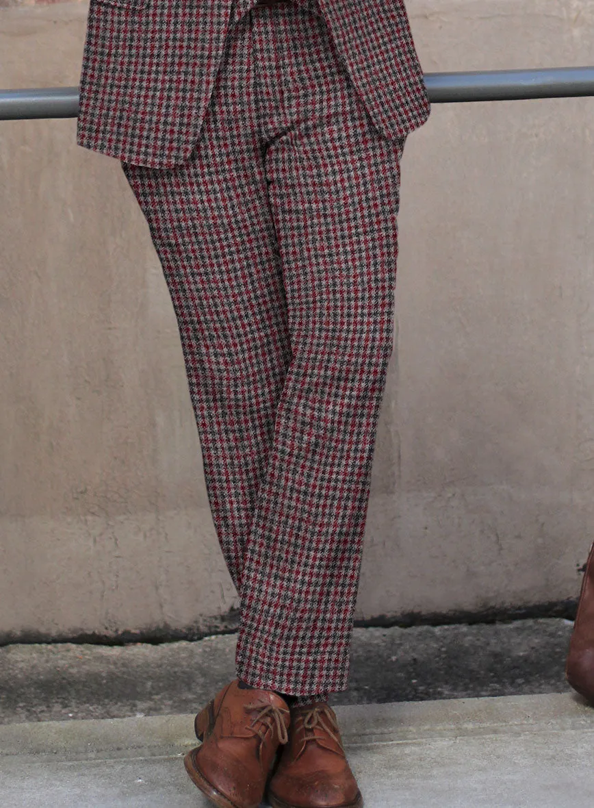 Highlander Heavy Maroon Houndstooth Tweed Pants