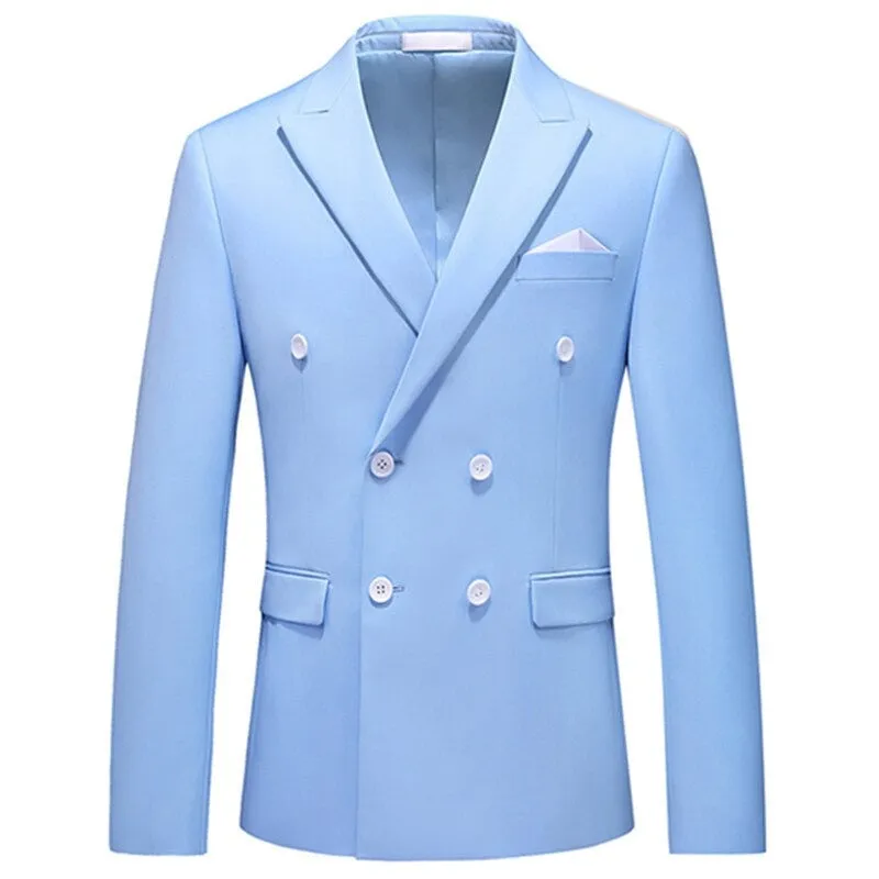 Men's Casual Double Breasted Solid Color Blazer