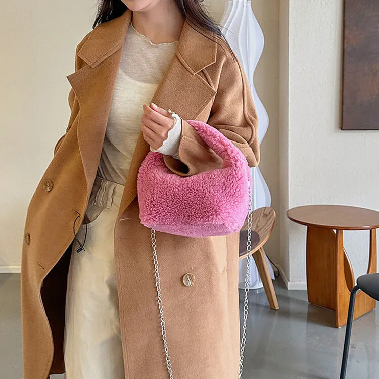 Mini Faux Fur Sling Clutch Tote Hand Bag-Showtown