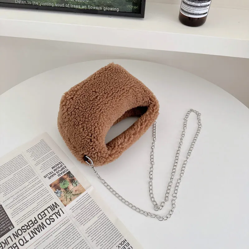 Mini Faux Fur Sling Clutch Tote Hand Bag-Showtown
