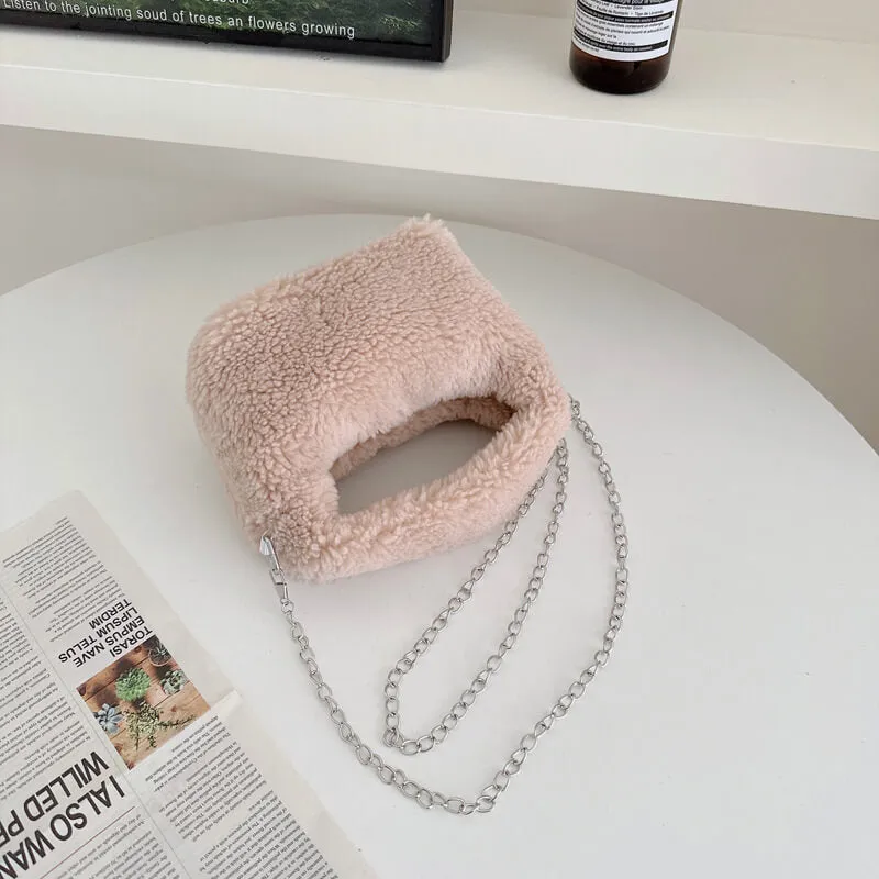 Mini Faux Fur Sling Clutch Tote Hand Bag-Showtown