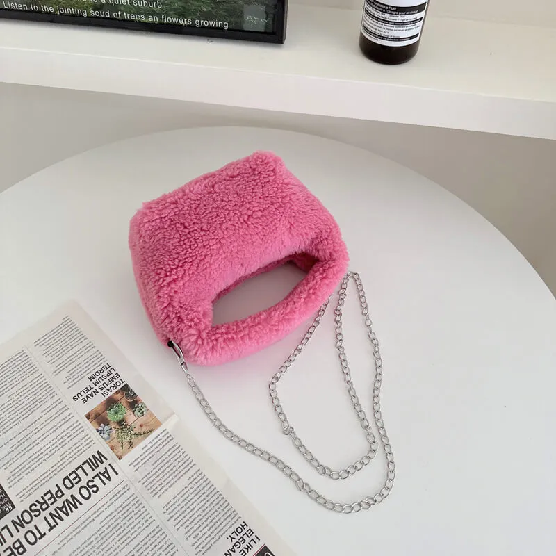 Mini Faux Fur Sling Clutch Tote Hand Bag-Showtown