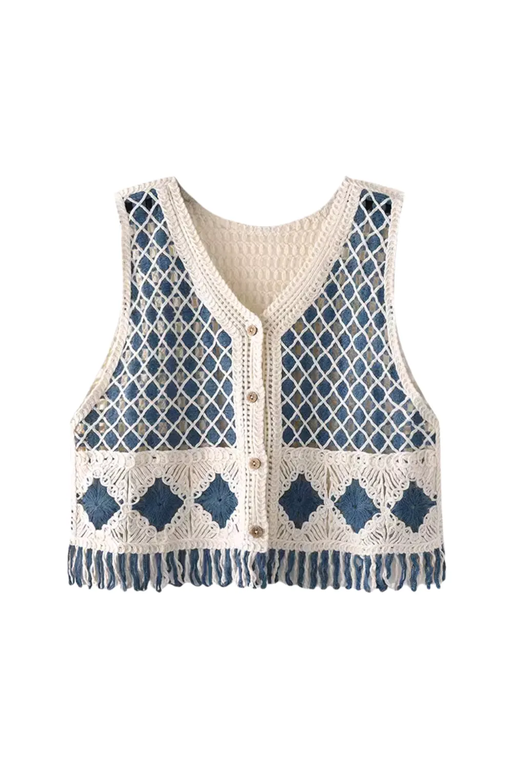 'Nelly' V-Neck Tassel Knitted Sleeveless Cardigan
