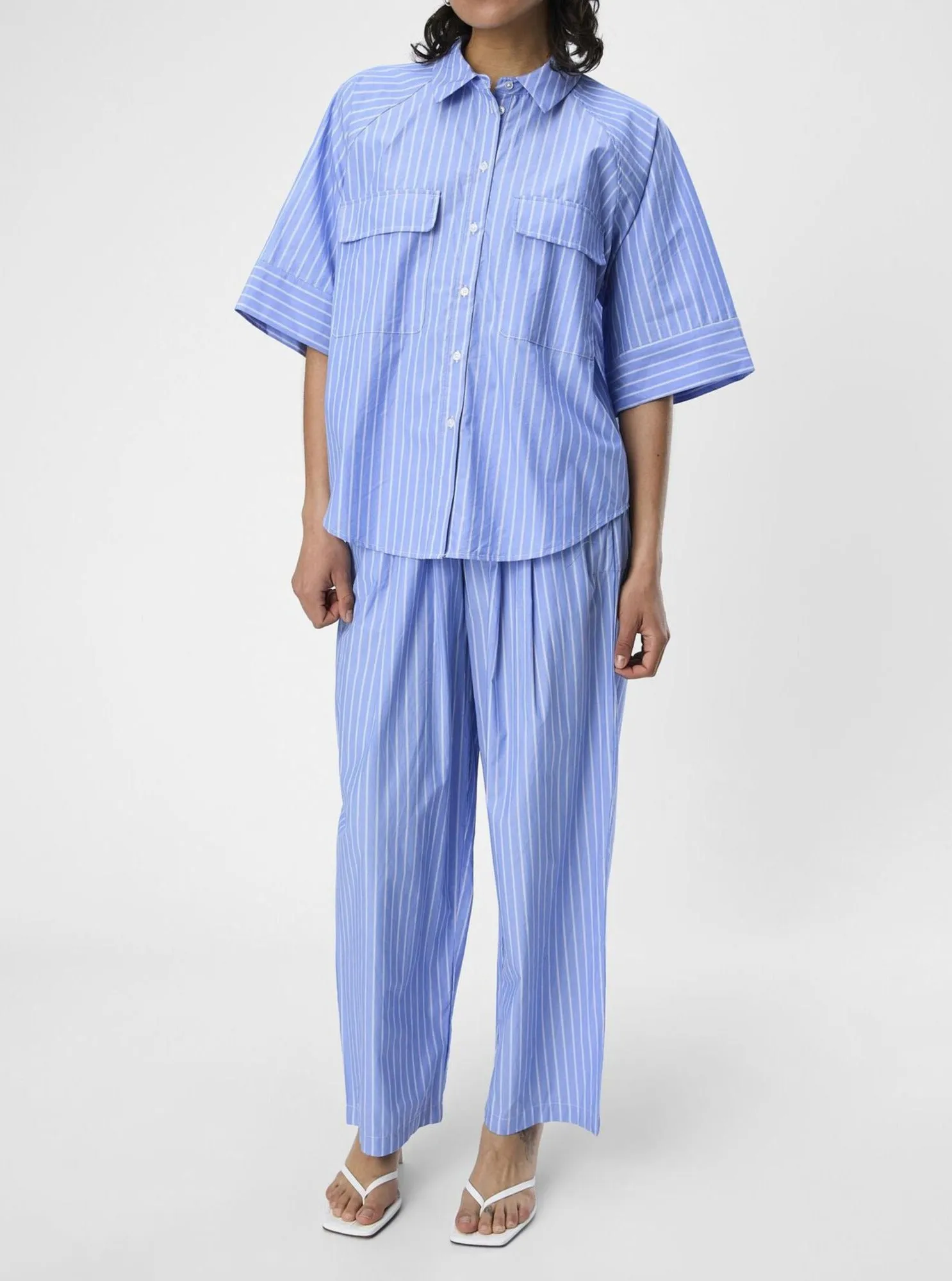 OBJPOPLINA HW PANT 132  | BRUNNERA BLUE WHITE