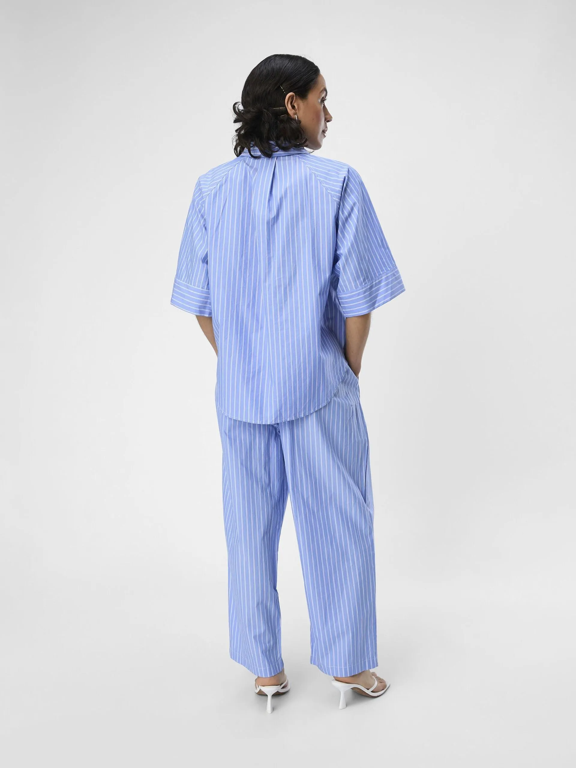 OBJPOPLINA HW PANT 132  | BRUNNERA BLUE WHITE