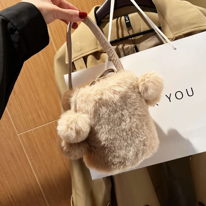Pink Faux Fur Bucket Bag-Showtown