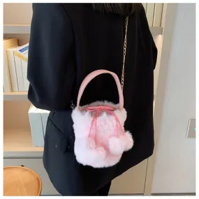 Pink Faux Fur Bucket Bag-Showtown