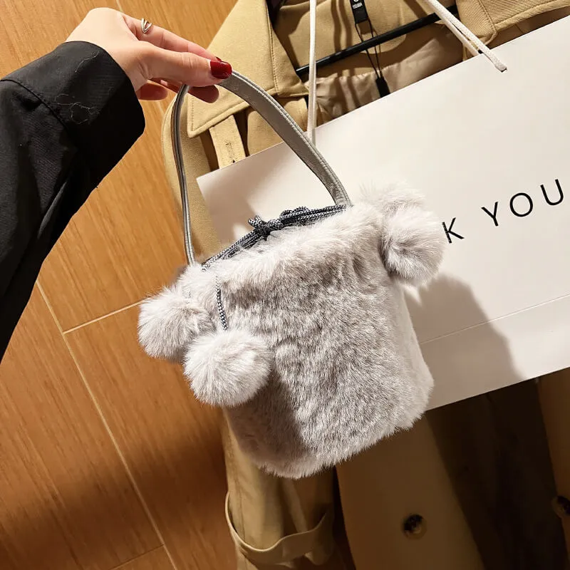 Pink Faux Fur Bucket Bag-Showtown