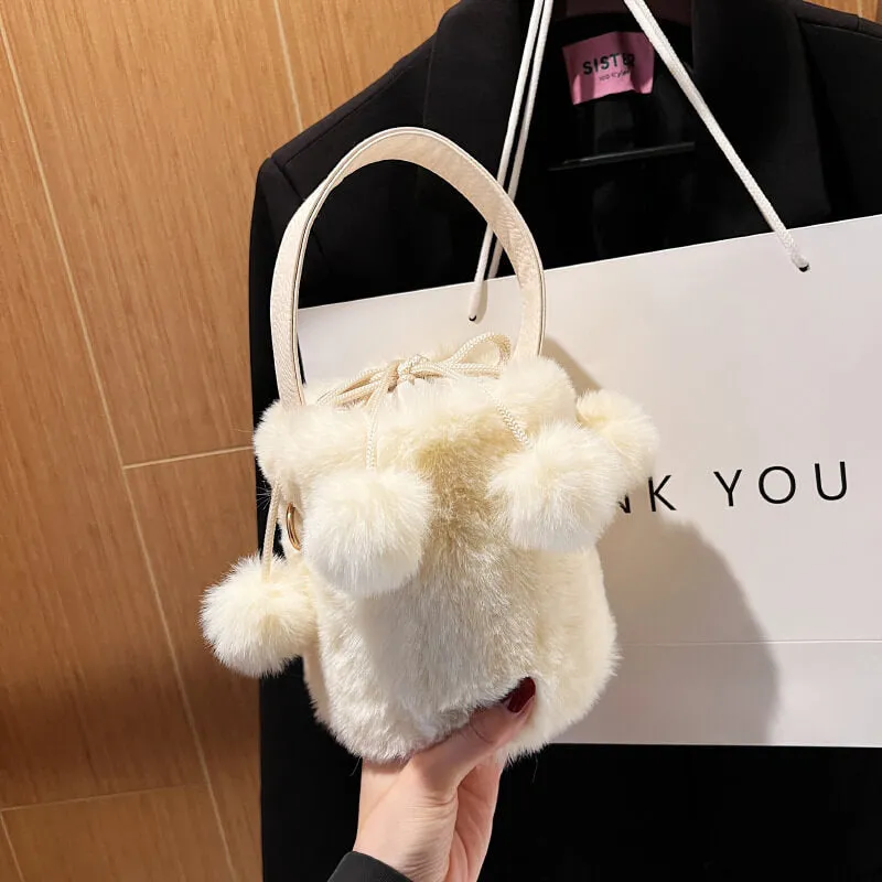 Pink Faux Fur Bucket Bag-Showtown