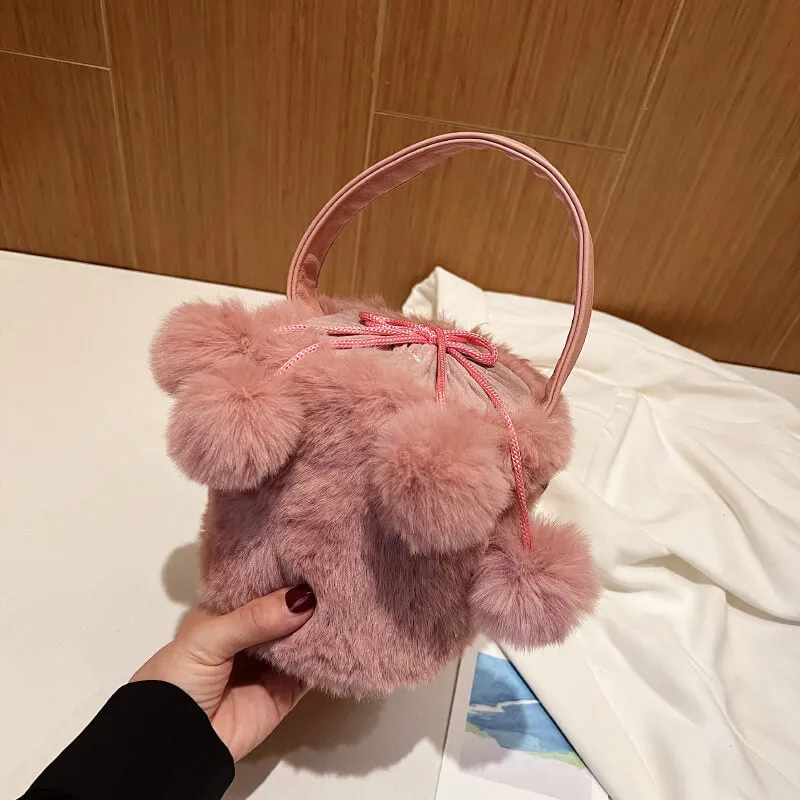 Pink Faux Fur Bucket Bag-Showtown