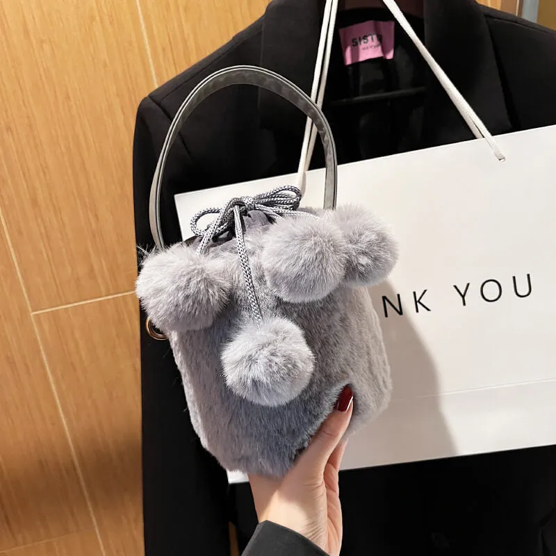 Pink Faux Fur Bucket Bag-Showtown