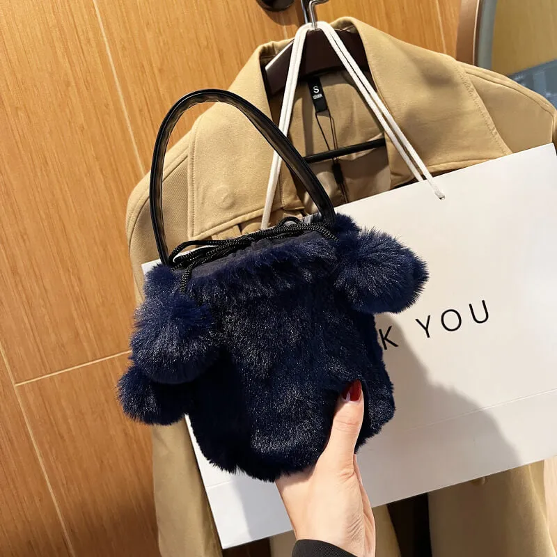 Pink Faux Fur Bucket Bag-Showtown