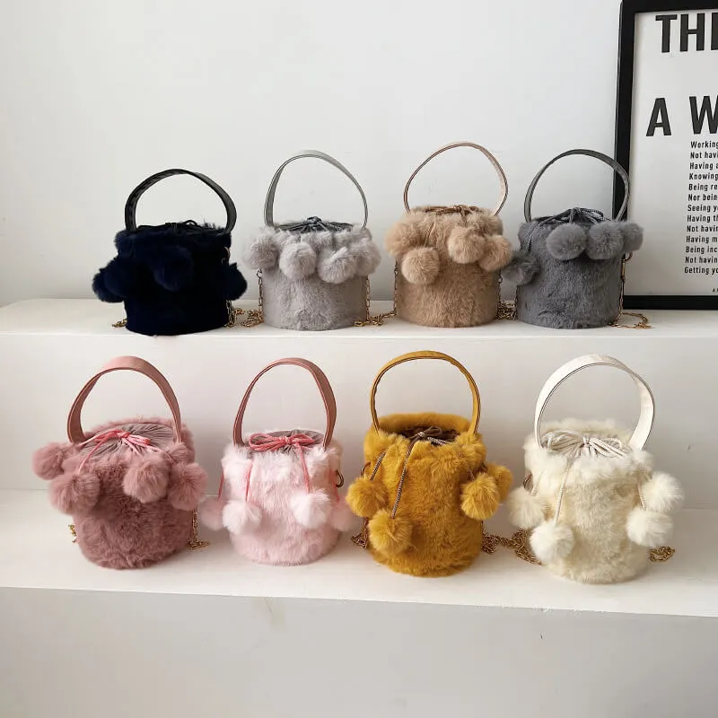 Pink Faux Fur Bucket Bag-Showtown